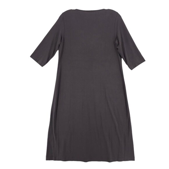 NWT EILEEN FISHER Viscose Jersey Musel Brown V-Neck Shirred Dress Size SMALL - Picture 3 of 8